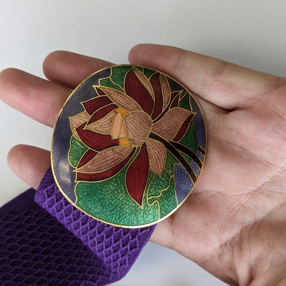 VTG LRG CLOISONNE BUCKLE BRIGHT PURPLE STRETCH BELT - Picture 6 of 15